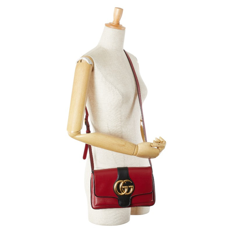 グッチ GGマーモント アリー ショルダーバッグ 550129 レッド ブラック レザー レディース GUCCI 【中古】