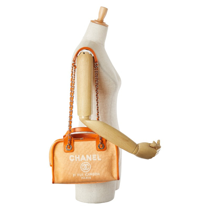 シャネル ココマーク ドーヴィル チェーン ハンドバッグ ショルダーバッグ 2WAY オレンジ キャンバス レザー レディース CHANEL 【中古】