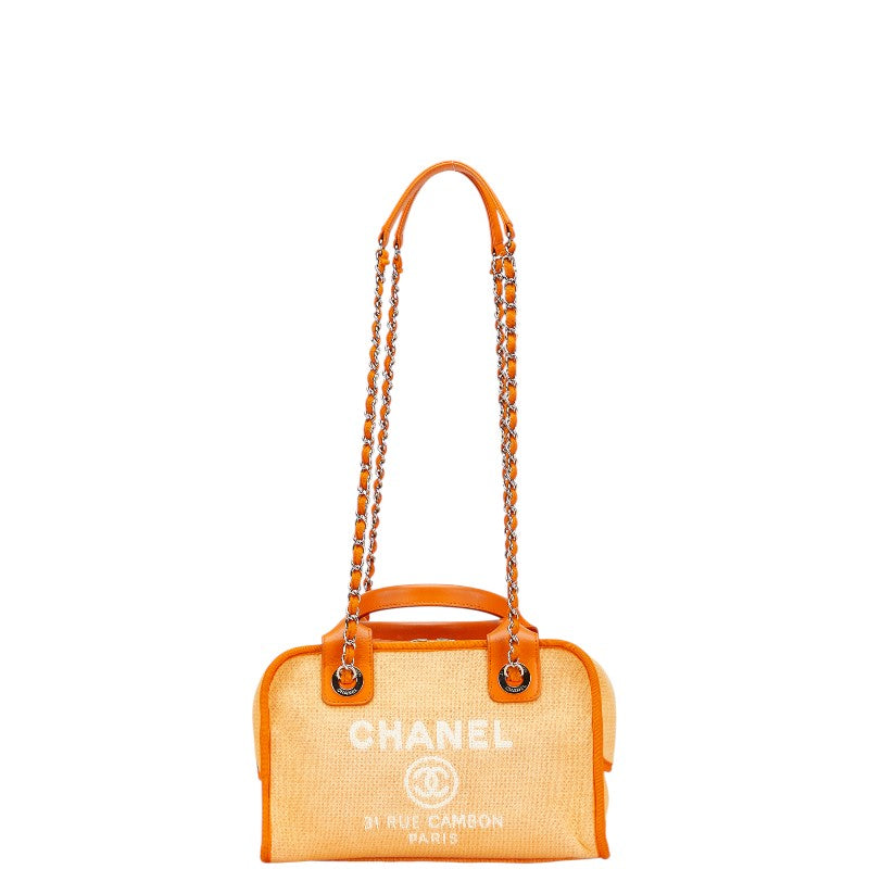 シャネル ココマーク ドーヴィル チェーン ハンドバッグ ショルダーバッグ 2WAY オレンジ キャンバス レザー レディース CHANEL 【中古】