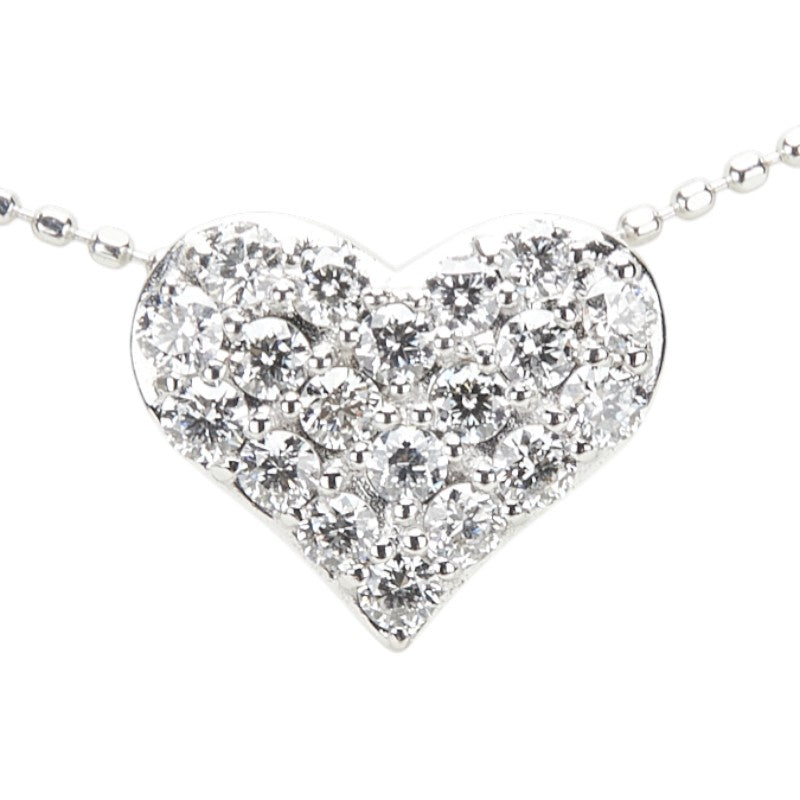 K18WG ホワイトゴールド ダイヤ0.40ct パヴェ ハート モチーフ ペンダントネックレス レディース 【中古】