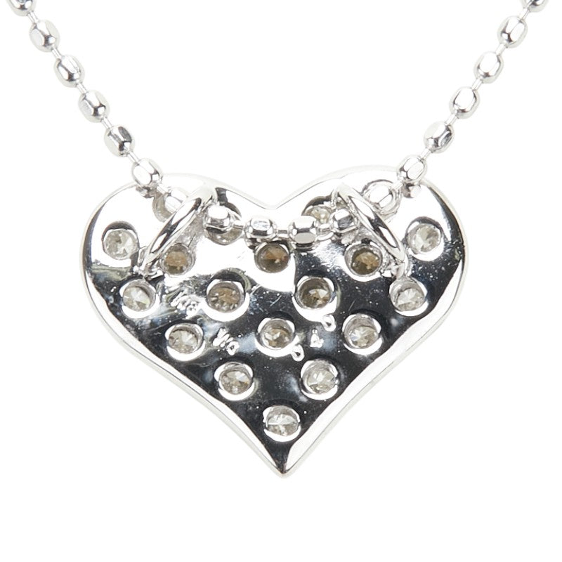 K18WG ホワイトゴールド ダイヤ0.40ct パヴェ ハート モチーフ ペンダントネックレス レディース 【中古】