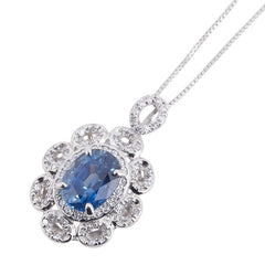 Pt900 プラチナ Pt850 プラチナ サファイア1.801ct ダイヤ0.35ct ペンダントネックレス レディース 【中古】