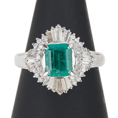 Pt900 プラチナ エメラルド1.08ct ダイヤ0.54ct リング 指輪 レディース 14号 【中古】