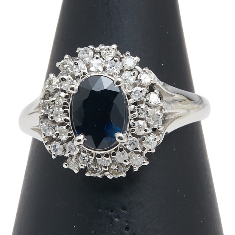 Pt900 プラチナ サファイア1.00ct ダイヤ0.18ct リング 指輪 レディース 11.5号 【中古】