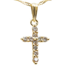 K18YG イエローゴールド ダイヤ0.15ct クロス 十字架 モチーフ ネックレス レディース 【中古】
