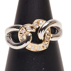 Pt900 プラチナ K18YG イエローゴールド コンビ ダイヤ0.10ct ハート モチーフ リング 指輪 レディース 12号 【中古】