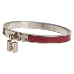 エルメス ケリーバングル バングル ボルドー シルバー メタル レザー レディース HERMES 【中古】