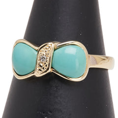 K18YG イエローゴールド トルコ石 ダイヤ リング 指輪 レディース 11.5号 【中古】