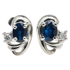 Pt900 プラチナ Pt850 プラチナ サファイア0.49ct ダイヤ0.02ct スタッドピアス レディース 【中古】