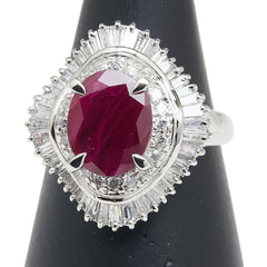 Pt900 プラチナ ルビー3.56ct ダイヤ1.00ct リング 指輪 レディース 13号 【中古】