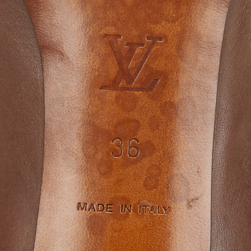 ルイ ヴィトン ウィングチップ スクエアトゥ ハイヒール パンプス サイズ：36 BR0065 ブラウン レザー レディース LOUIS VUITTON 【中古】