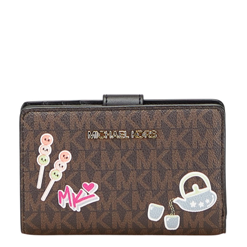 マイケルコース MKシグネチャー 団子 湯呑み 急須 ロゴ 二つ折り財布 ブラウン マルチカラー PVC レザー レディース Michael Kors 【中古】