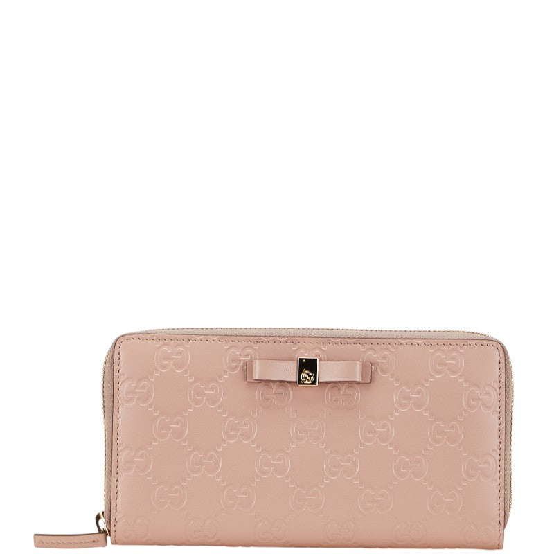 グッチ グッチシマ リボン モチーフ 長財布 ラウンドファスナー 388680 ピンク レザー レディース GUCCI 【中古】