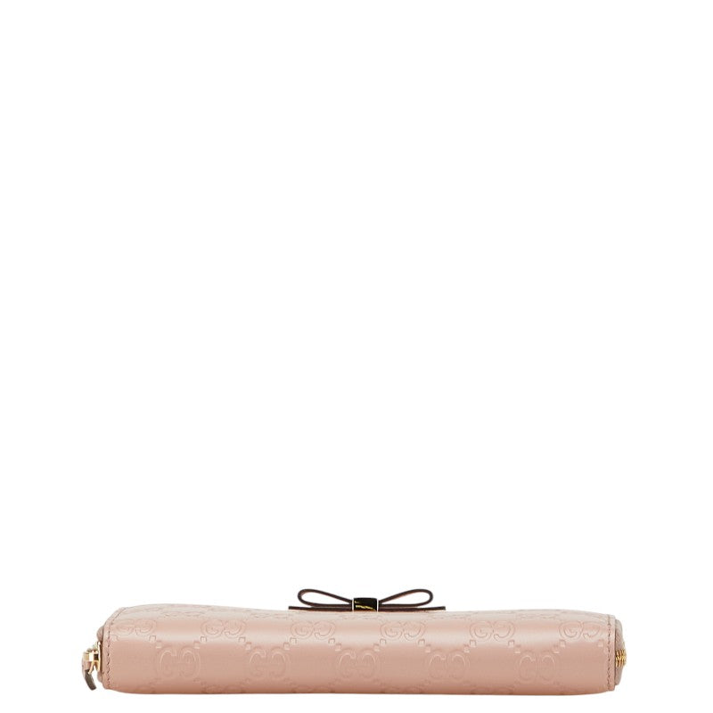 グッチ グッチシマ リボン モチーフ 長財布 ラウンドファスナー 388680 ピンク レザー レディース GUCCI 【中古】