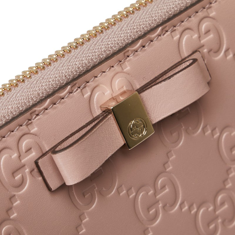 グッチ グッチシマ リボン モチーフ 長財布 ラウンドファスナー 388680 ピンク レザー レディース GUCCI 【中古】