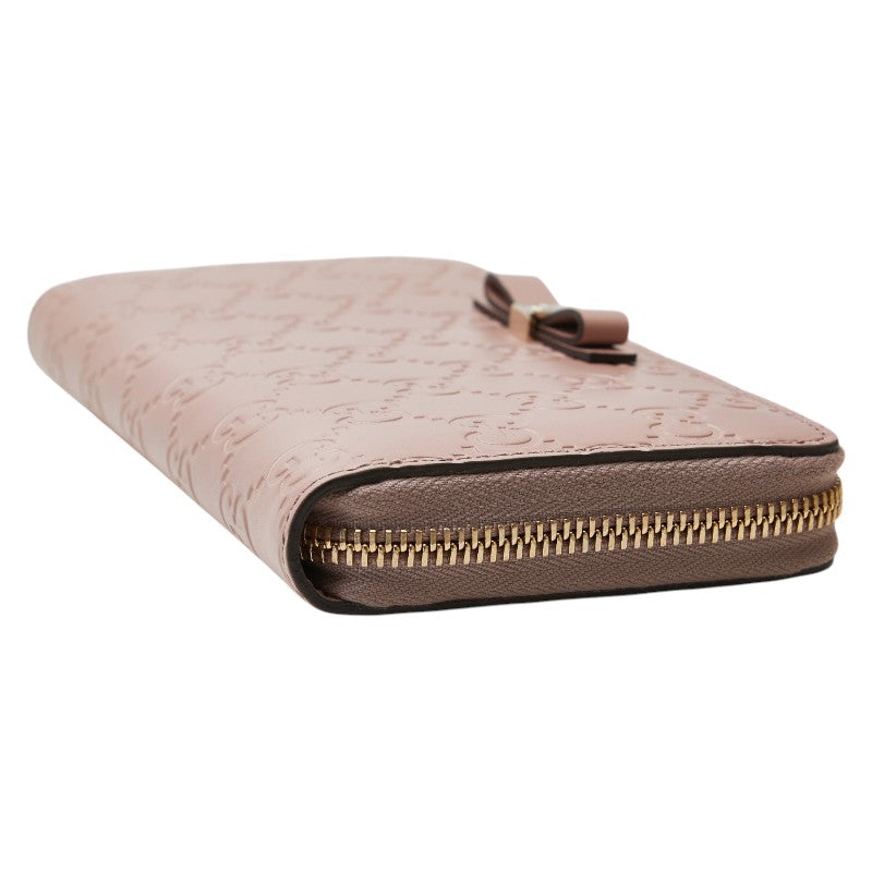 グッチ グッチシマ リボン モチーフ 長財布 ラウンドファスナー 388680 ピンク レザー レディース GUCCI 【中古】
