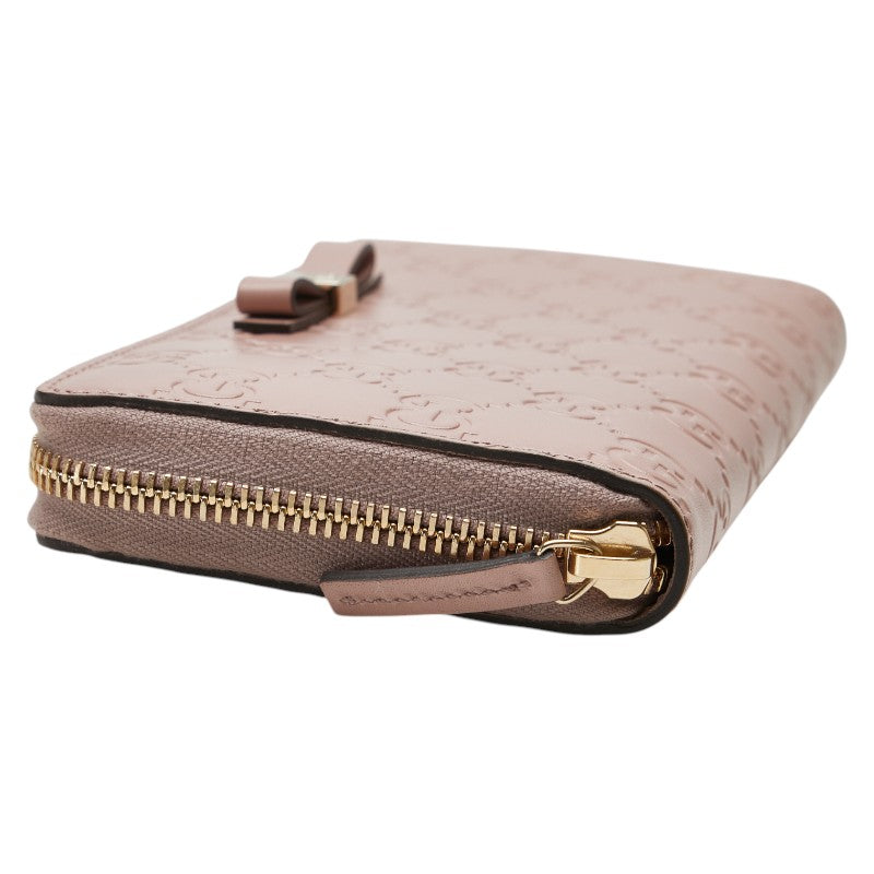 グッチ グッチシマ リボン モチーフ 長財布 ラウンドファスナー 388680 ピンク レザー レディース GUCCI 【中古】