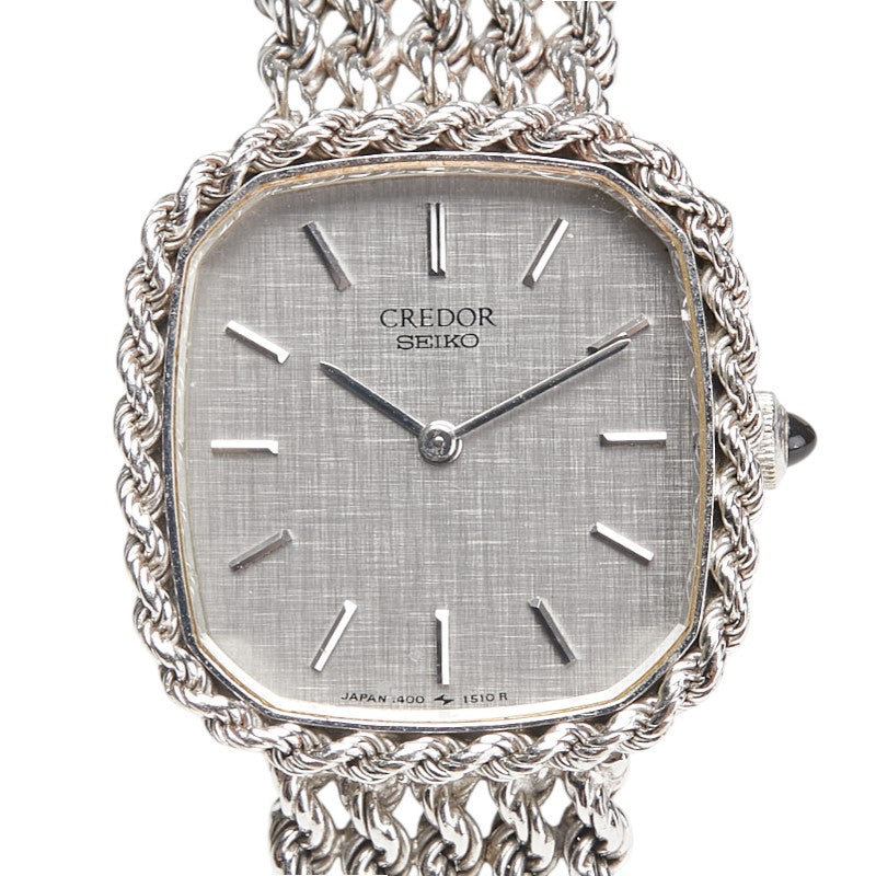 セイコー クレドール 腕時計 1400-5930 クオーツ シルバー文字盤 K18WG ホワイトゴールド レディース SEIKO 【中古】
