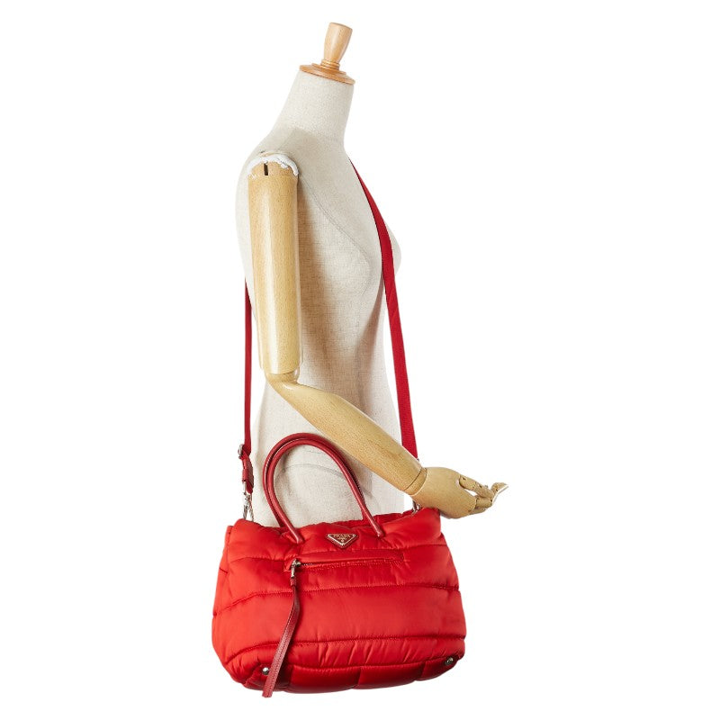 プラダ 三角ロゴプレート ハンドバッグ ショルダーバッグ 2WAY BN2771 レッド ナイロン レザー レディース PRADA 【中古】