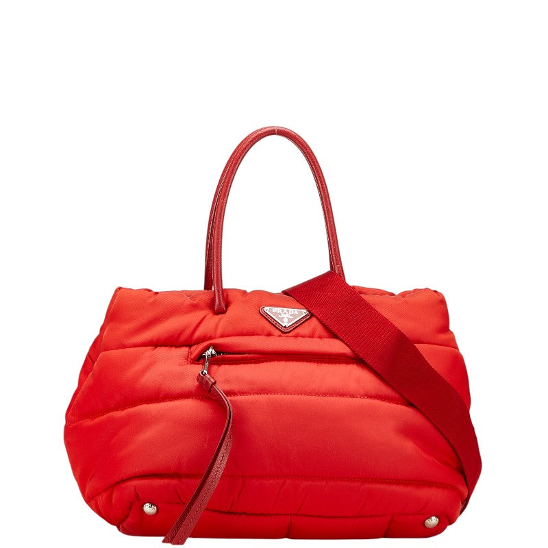 プラダ 三角ロゴプレート ハンドバッグ ショルダーバッグ 2WAY BN2771 レッド ナイロン レザー レディース PRADA 【中古】