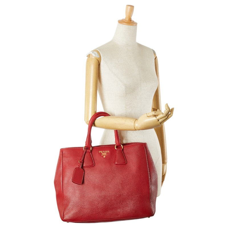 プラダ トートバッグ レッド レザー レディース PRADA 【中古】