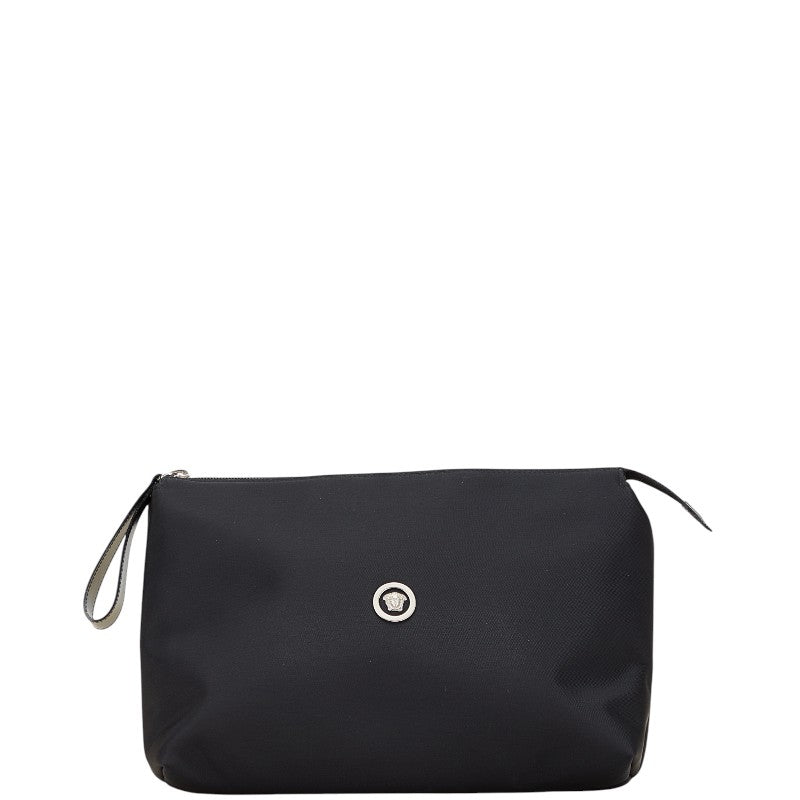 ヴェルサーチェ メデューサ ポーチ クラッチバッグ ブラック ナイロン レザー レディース VERSACE 【中古】