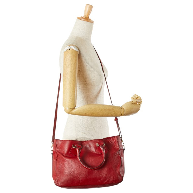 フェンディ ロゴ ショルダーバッグ ハンドバッグ 2WAY レッド レザー レディース FENDI 【中古】