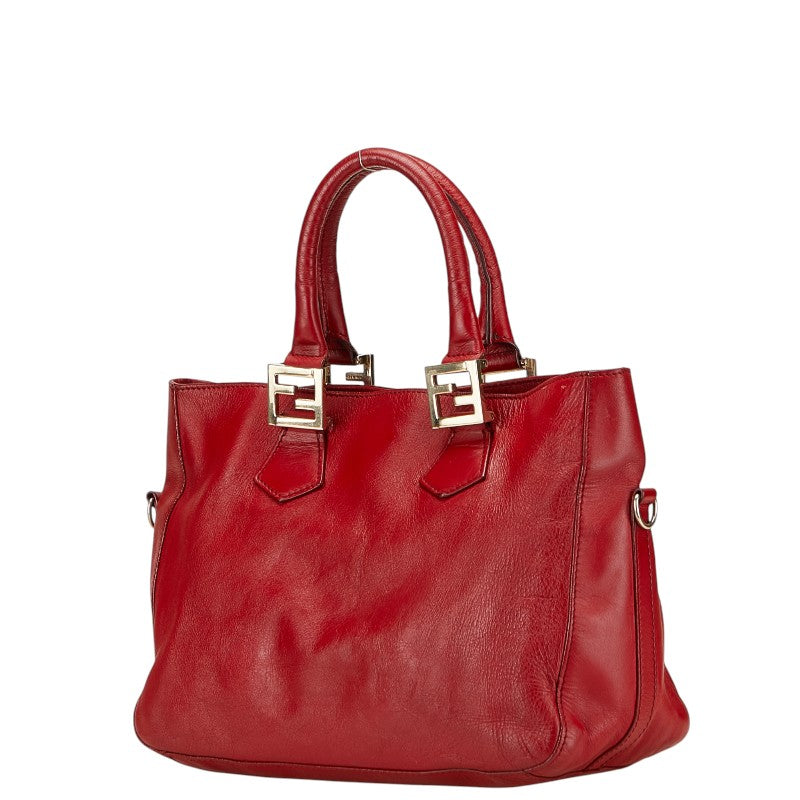 フェンディ ロゴ ショルダーバッグ ハンドバッグ 2WAY レッド レザー レディース FENDI 【中古】