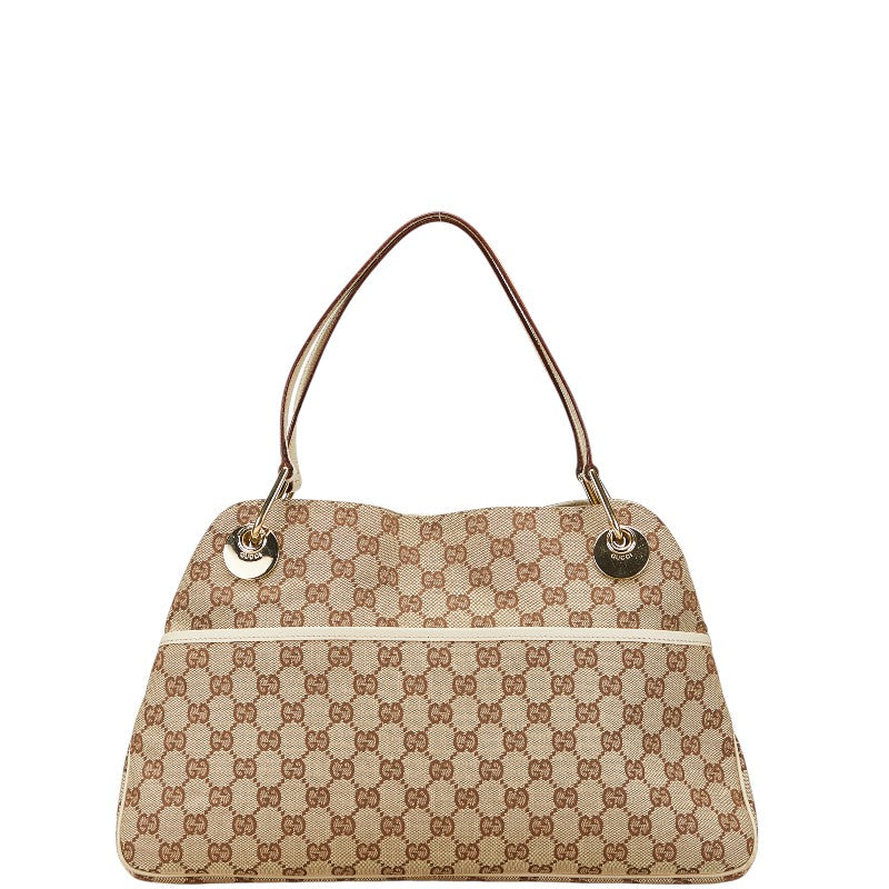 グッチ GGキャンバス ハンドバッグ トートバッグ 121023 ベージュ ホワイト キャンバス レザー レディース GUCCI 【中古】