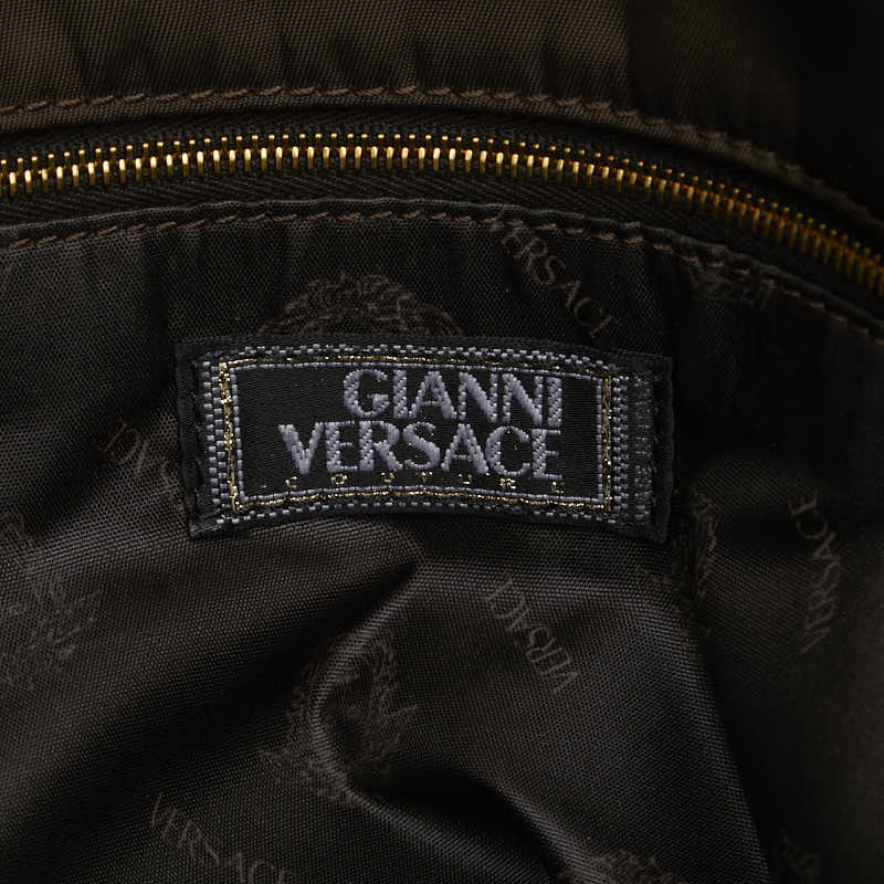 ヴェルサーチェ メデューサロゴ トートバッグ ブラウン ナイロン レザー レディース VERSACE 【中古】