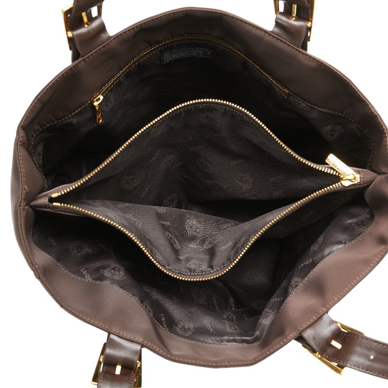 ヴェルサーチェ メデューサロゴ トートバッグ ブラウン ナイロン レザー レディース VERSACE 【中古】