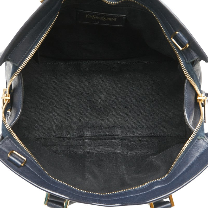 サンローラン Yライン カバスシック ハンドバッグ ショルダーバッグ 2WAY ネイビー レザー レディース SAINT LAURENT 【中古】
