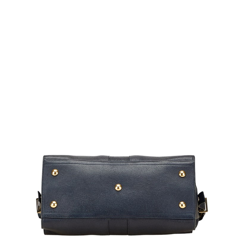 サンローラン Yライン カバスシック ハンドバッグ ショルダーバッグ 2WAY ネイビー レザー レディース SAINT LAURENT 【中古】