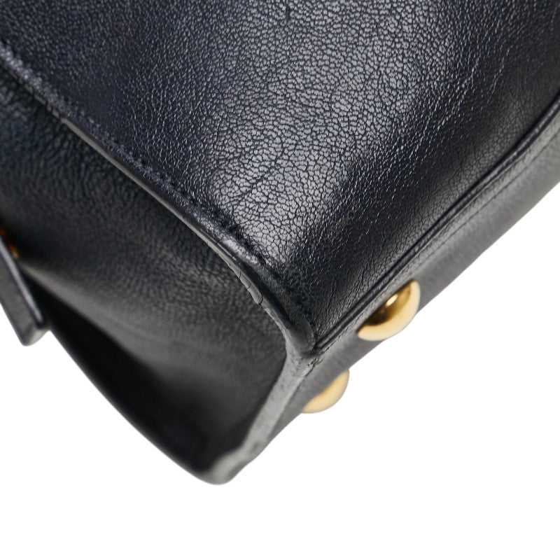 サンローラン Yライン カバスシック ハンドバッグ ショルダーバッグ 2WAY ネイビー レザー レディース SAINT LAURENT 【中古】