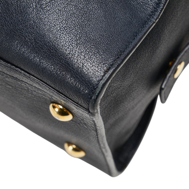 サンローラン Yライン カバスシック ハンドバッグ ショルダーバッグ 2WAY ネイビー レザー レディース SAINT LAURENT 【中古】