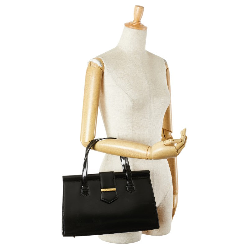 サンローラン ロゴプレート ハンドバッグ ブラック レザー レディース SAINT LAURENT 【中古】