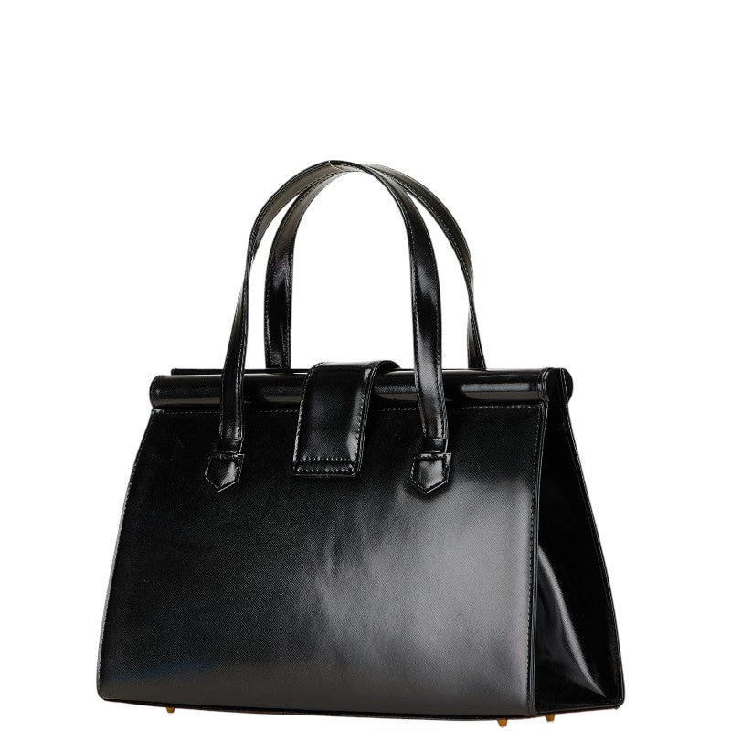 サンローラン ロゴプレート ハンドバッグ ブラック レザー レディース SAINT LAURENT 【中古】