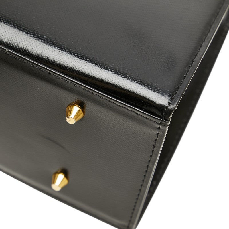 サンローラン ロゴプレート ハンドバッグ ブラック レザー レディース SAINT LAURENT 【中古】