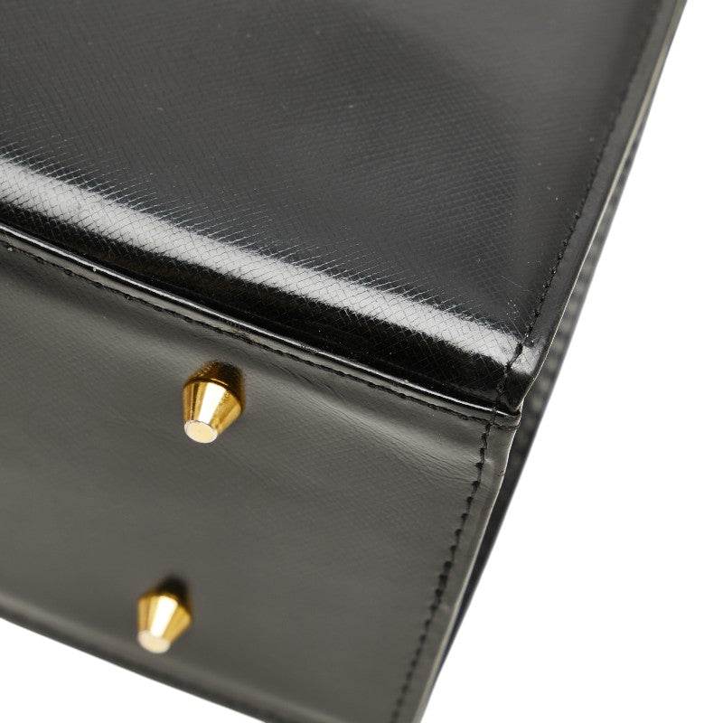 サンローラン ロゴプレート ハンドバッグ ブラック レザー レディース SAINT LAURENT 【中古】