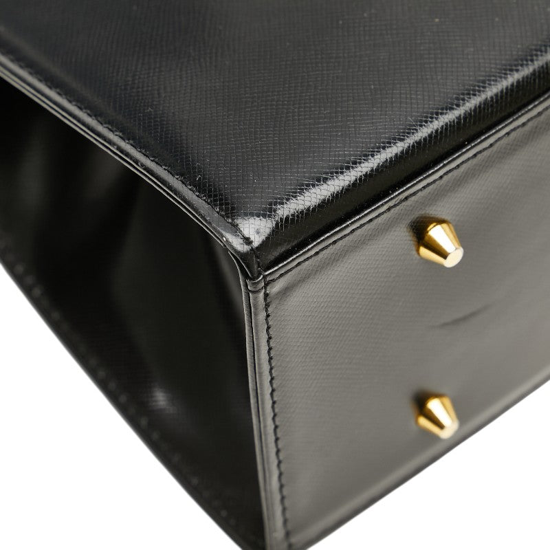 サンローラン ロゴプレート ハンドバッグ ブラック レザー レディース SAINT LAURENT 【中古】