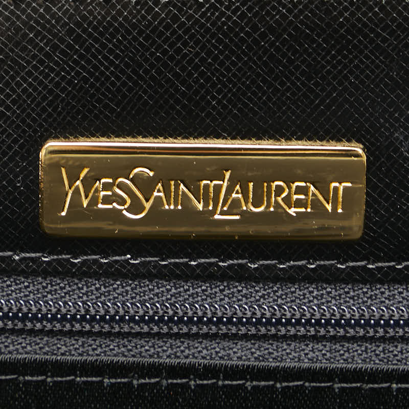 サンローラン ロゴプレート ハンドバッグ ブラック レザー レディース SAINT LAURENT 【中古】