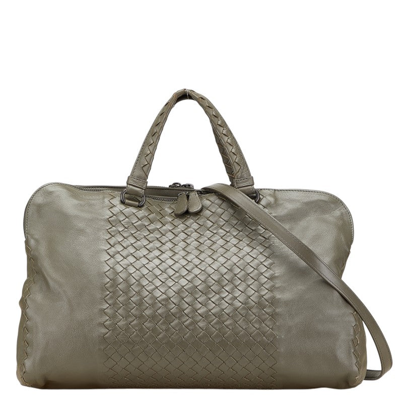 ボッテガヴェネタ イントレチャート ショルダーバッグ ハンドバッグ 2WAY グレー レザー レディース BOTTEGAVENETA 【中古】