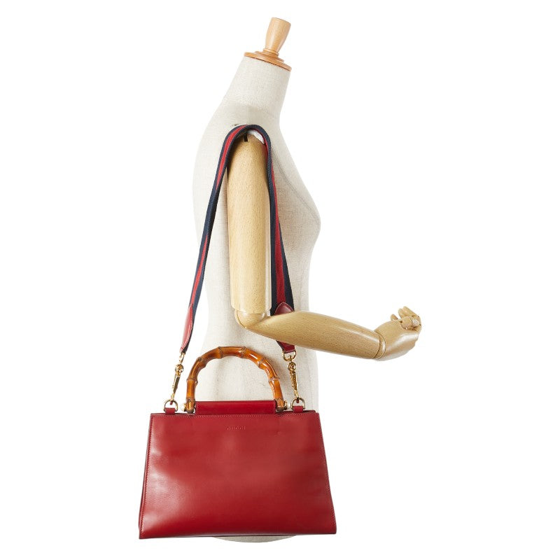 グッチ バンブー ニムフェア ハンドバッグ ショルダーバッグ 2WAY 459076 レッド レザー レディース GUCCI 【中古】