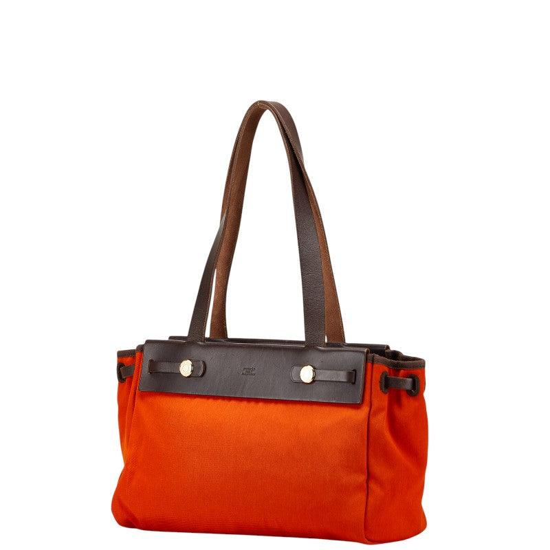 エルメス エールバッグ カバスPM トートバッグ オレンジ ブラウン トワルオフィシエ レザー レディース HERMES 【中古】
