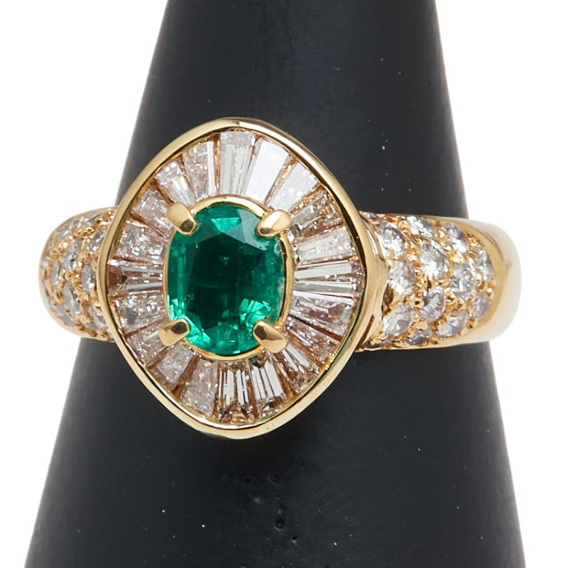 K18YG イエローゴールド エメラルド0.55ct ダイヤ1.25ct リング 指輪 レディース 13号 【中古】