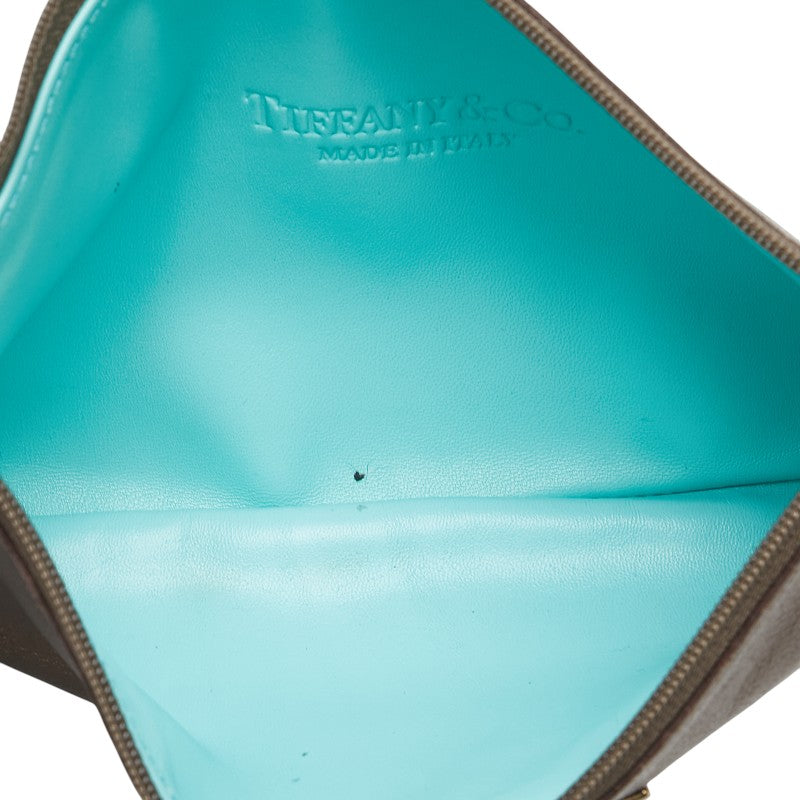 ティファニー ロゴプレート ポーチ ブロンズ レザー レディース TIFFANY&Co. 【中古】