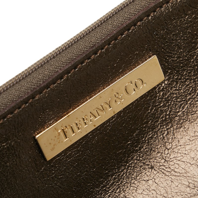 ティファニー ロゴプレート ポーチ ブロンズ レザー レディース TIFFANY&Co. 【中古】