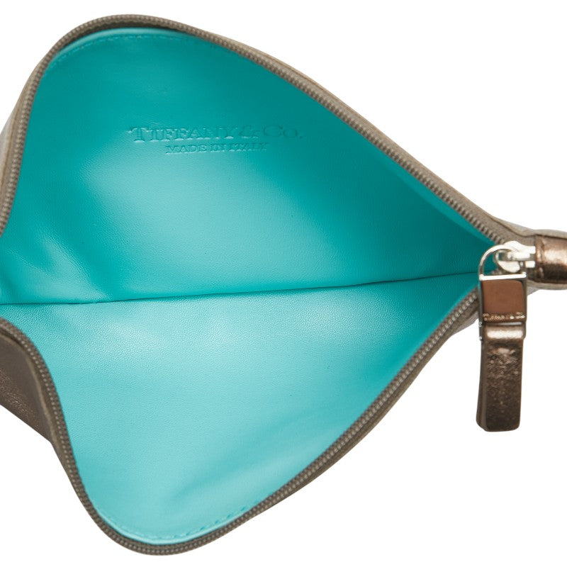 ティファニー ロゴプレート ポーチ ゴールド レザー レディース TIFFANY&Co. 【中古】