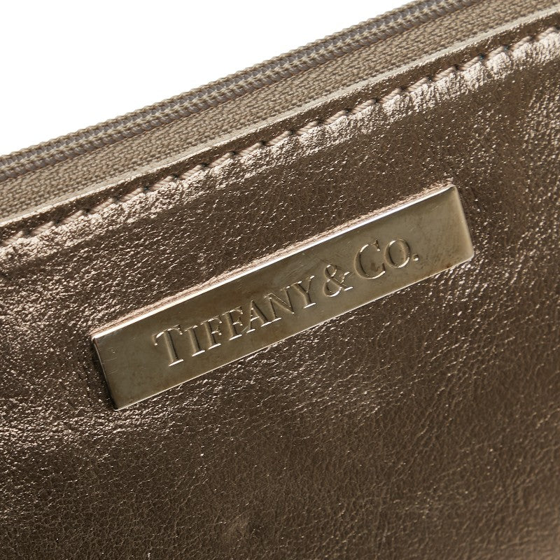 ティファニー ロゴプレート ポーチ ゴールド レザー レディース TIFFANY&Co. 【中古】