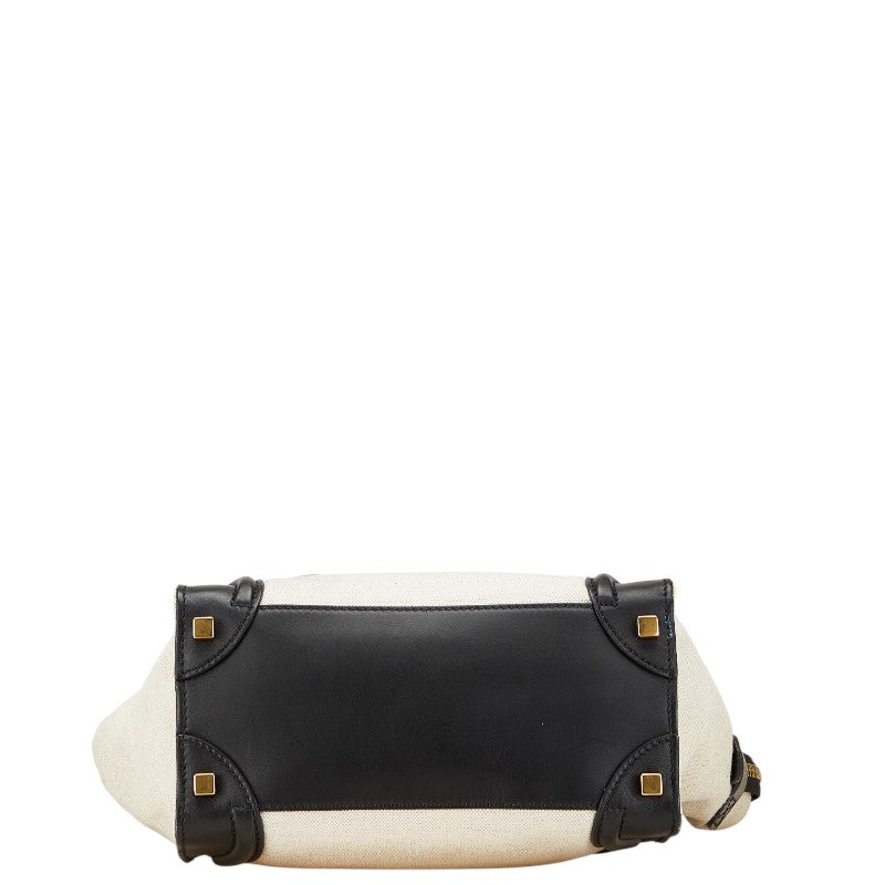 セリーヌ ラゲージ マイクロショッパー ハンドバッグ ブラック ホワイト キャンバス レザー レディース CELINE 【中古】